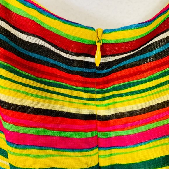 Nanette Lepore Linen Dress Size 8 Vibrant Stripes Beaded Neck Ruffle Accent - Picture 8 of 15